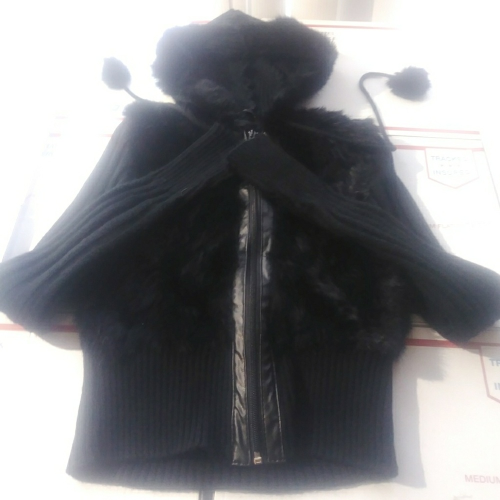 Jennyfer J Black Rabbit Fur Jacket